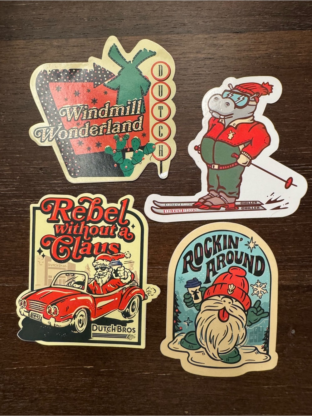Dutch Bros Winter Holiday Stickers Set of 4